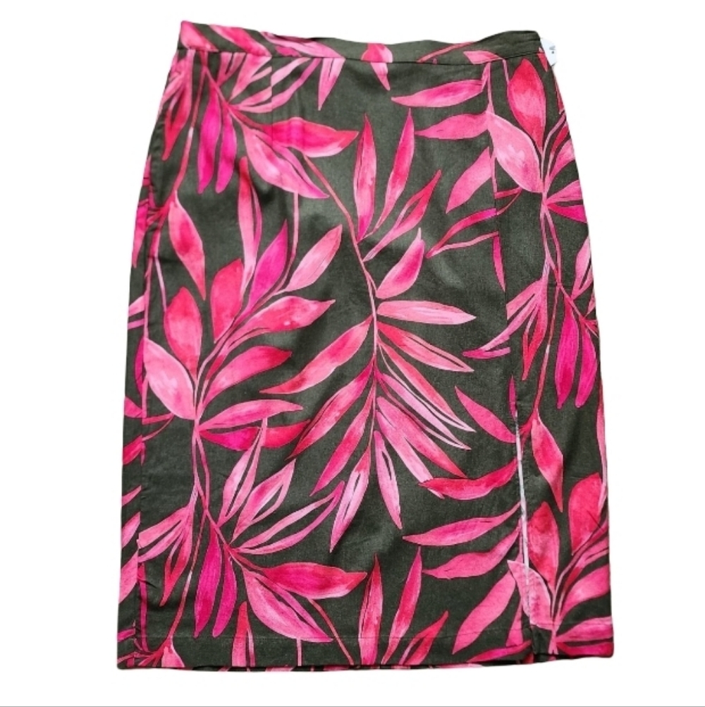 Linen Blend Time & Tru XXL (20)‎ Tropical Palm Print Midi Skirt NWT
